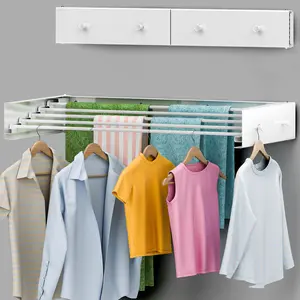 Foldable Wall Mounted Drying Rack 28 inch - Easy to Install Hanging Rack for Laundry Room - Space Saving Design with 55-lb Capacity - Perfect Drying Racks for Clothes Towels & More Installation Steel Aluminium Retractable Hangable