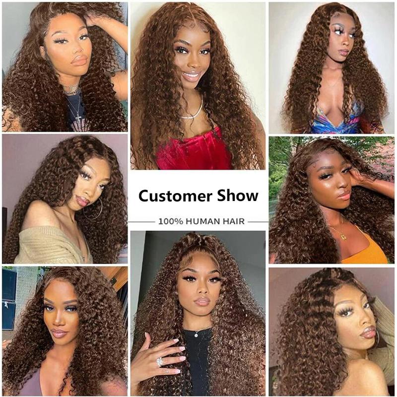 Deep Wave Lace Frontal Wig 30Inch Brazilian Chocolate Brown Curly Human Hair Wig 13x4 13x6 Hd Transparent Lace Frontal Deep Wave Wig  Colored Water Wave Brazilian Wigs For Women Pre Plucked 180% Density