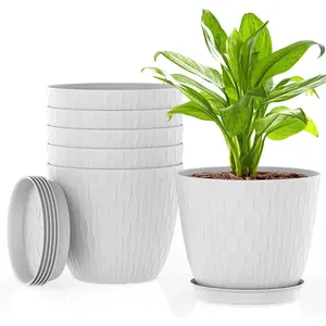 6 Inch Plant Pots, 6 Pack Flower Pots for Indoor and Outdoor Use, Planters with Drainage Holes and Saucers,