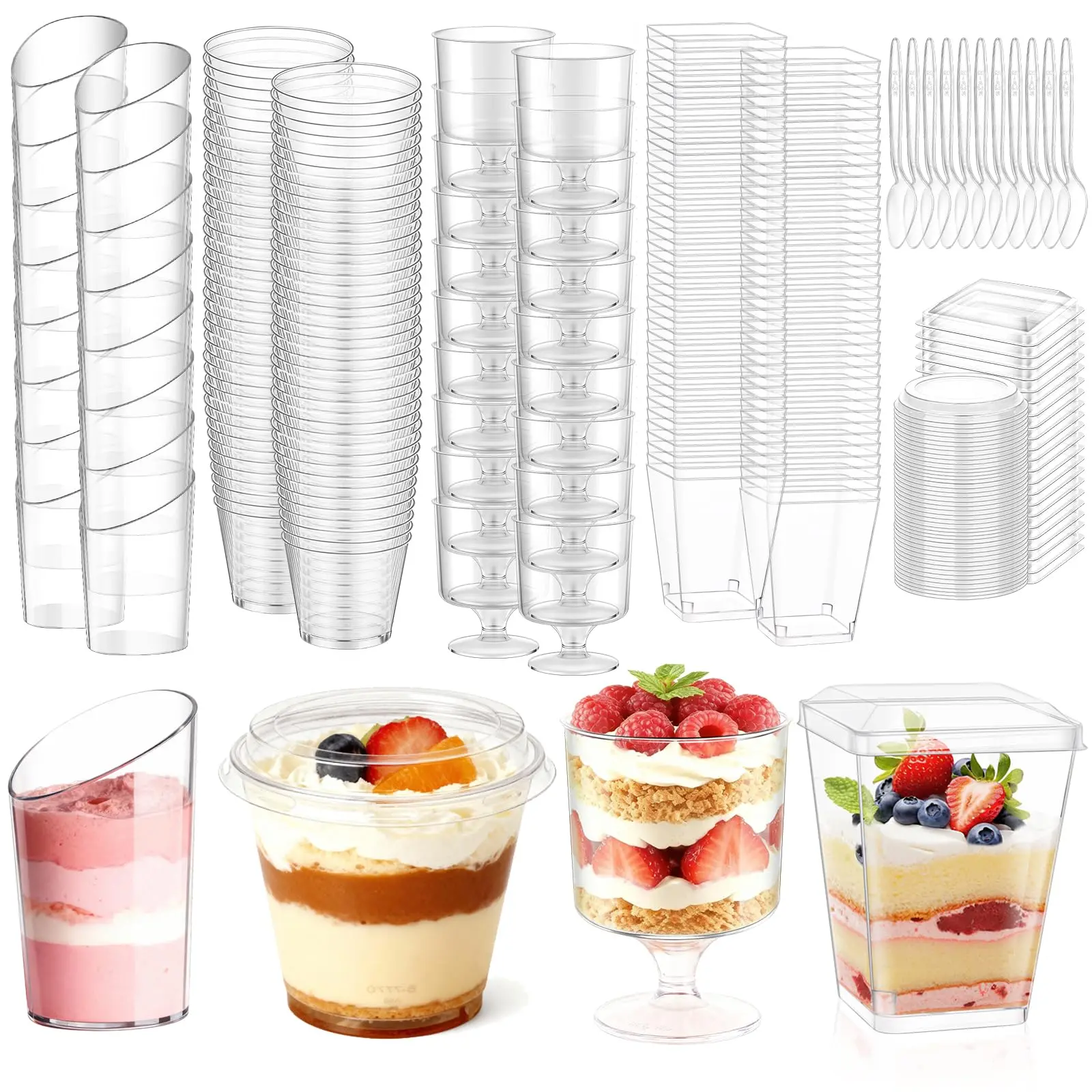Summer Sale 150 Pcs Dessert Cups with Lids and Spoons, 5 OZ Parfait Cups 3 OZ Plastic Desert Cups Clear Mini Shooter Cups for Party Reusable Small Appetizer Serving Fruit Cup Ice Cream Cake Pudding
