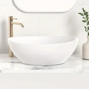 2024 16 x 13 Luxurious Oval Art Basin - Countertop Ceramic Vessel Sink Bowl with Above Counter Design, Hand Wash Basin, and Durable Material - White Bathroom Sanitary Ware for Renovations