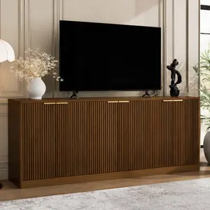 67-Inch Modern Wavy Architectural Curved Sideboard Storage Cabinet - 6 Doors, MDF Wood Grain Walnut Finish, Multi/Hidden Compartments, Entryway/Living Room Unit, 15.70" W x 67.00" D x 27.70" H, 92.40 lb, Ample Hidden Storage, Assembly Required