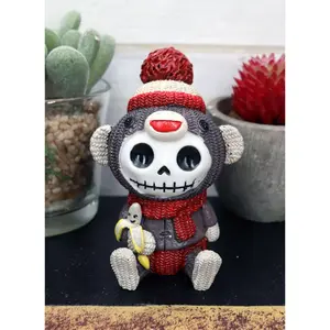 Ebros Furrybones Sock Munky Figurine in Stuffed Sock Monkey Costume 3 Inch Tall