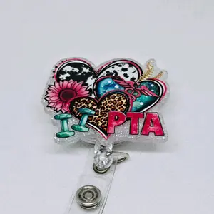 PTA Physical Therapy Assistant Glitter Acrylic Retractable Badge ID Reel Belt or Alligator Clip Medical