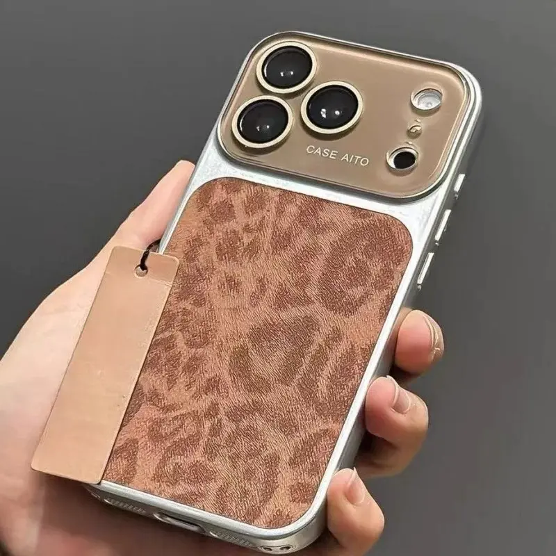 Luxury Retro Leopard Print Casing for iPhone 17/16/15/14 Pro Max, Shockproof Glass Phone Case with Large Camera Window, Premium Protection Accessories