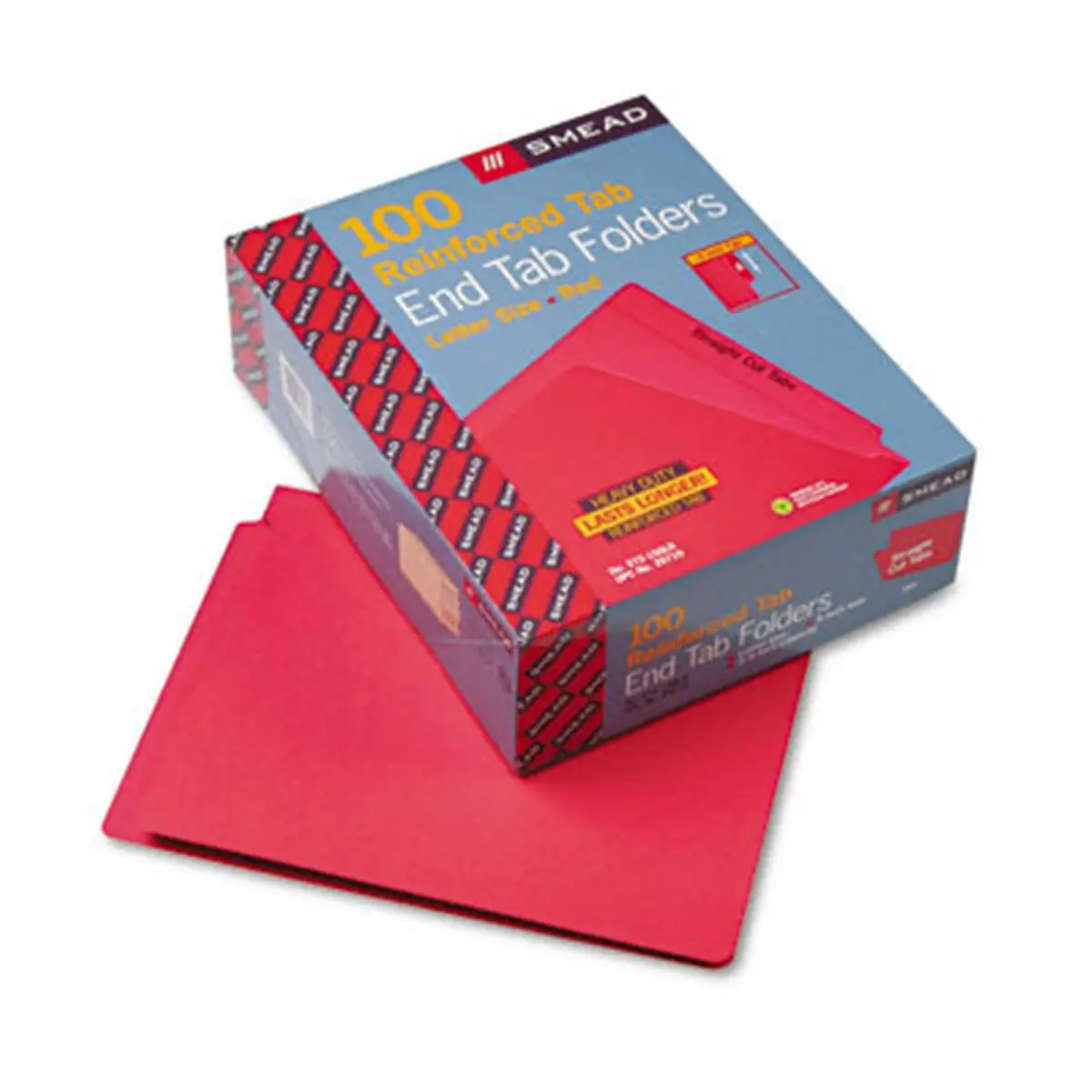 Smead 25710 Red Letter-Size Colored File Organizer Folders - 11 pt. Stock, 3/4" Expansion, Straight Cut, Reinforced End Tab, 100 per Box for Open Shelf Filing Color-Coding Systems