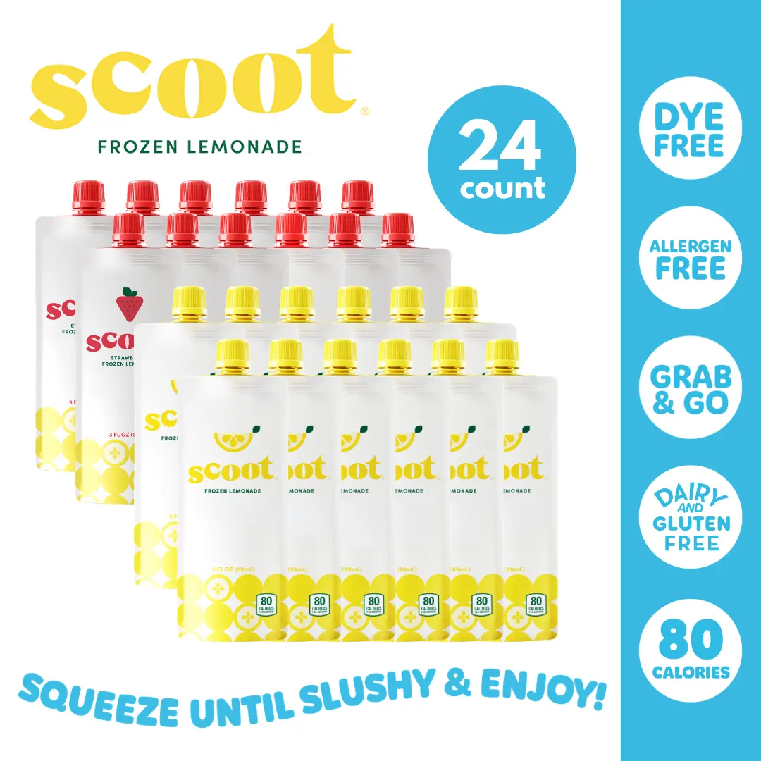 Scoot Frozen Lemonade 24-pack Variety Pack Original & Strawberry | Dye Free | Allergen Free | Kids Frozen Treat | Grab & Go Slushie | Fruit Beverage