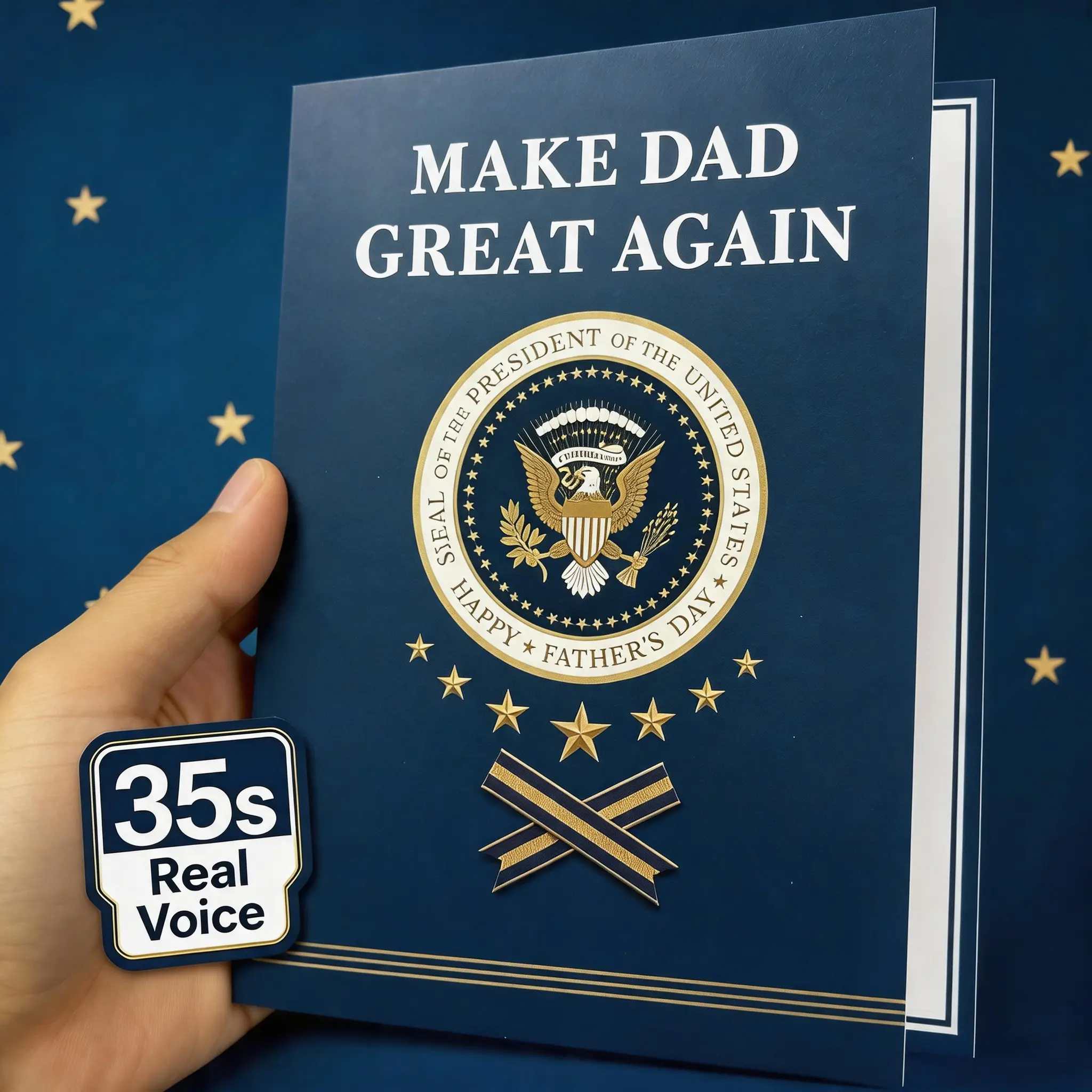 Funny Fathers Day Card with Sound, "MAKE DAD GREAT AGAIN",Funny Talking Card for Dad Husband Grandpa, 5x7 Best Dad Gift from Son Daughter Wife, Plays Real Voice 35-Second Audio