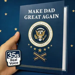 Funny Fathers Day Card with Sound, "MAKE DAD GREAT AGAIN",Funny Talking Card for Dad Husband Grandpa, 5x7 Best Dad Gift from Son Daughter Wife, Plays Real Voice 35-Second Audio