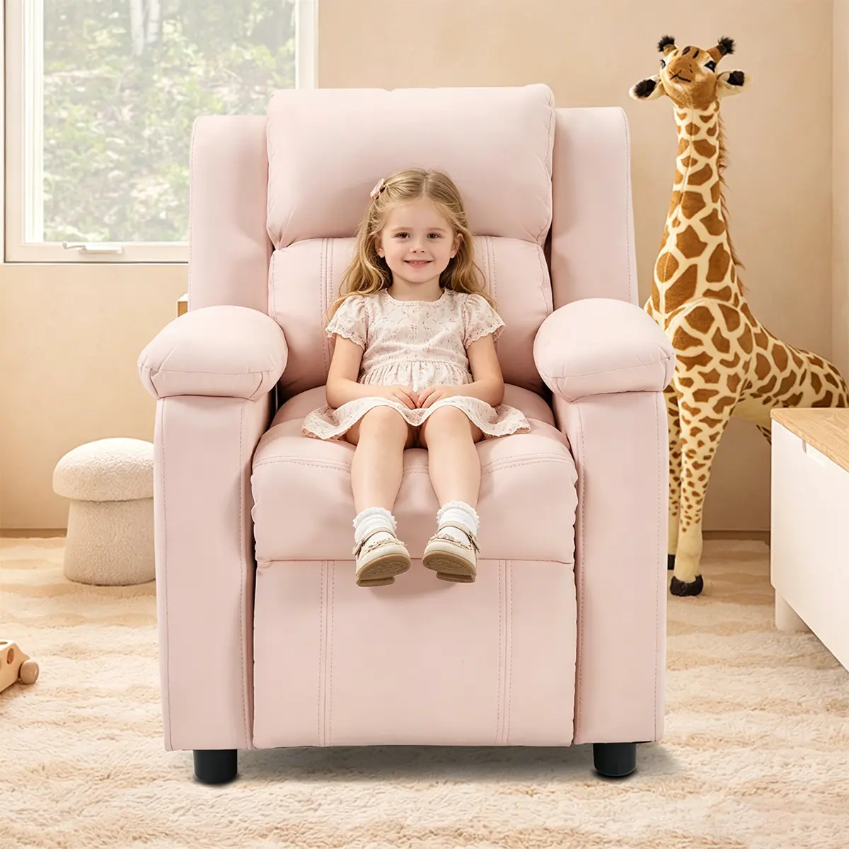 EBELLO Kids Manual Recliner Chair, Adjustable Backrest & Footrest, Children's Reclining Chair for Bedroom, Nursery & Playroom, Ages 2–8