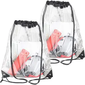 2 count Clear Drawstring Bags,  Small Clear Bag for Stadium Colleges  Event Work Concert  Approved