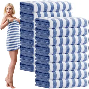 16 Pack Oversized 27'' x 60'' Microfiber Bath Towels Bulk Extra Large Soft Highly Absorbent Quick Drying Towel for Beach Shower Summer Salon Sport Gym Party, Stripes Haze Blue