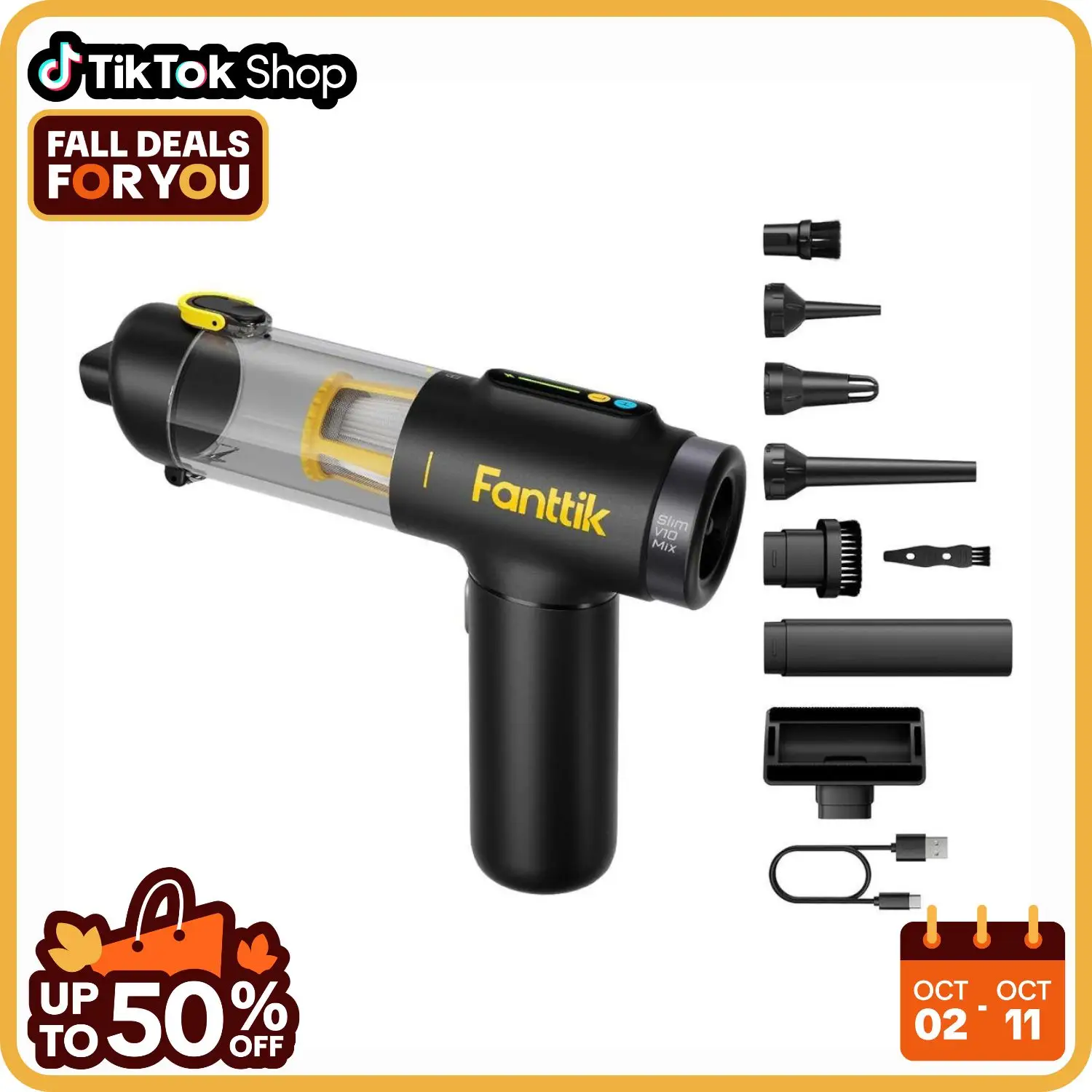 Fanttik Slim V10 Mix Cordless Car Vacuum, 4 in 1 Handheld Air Duster, Color Smart LED Display, 16kPa Suction Power, Cordless Portable Mini Keyboard Va