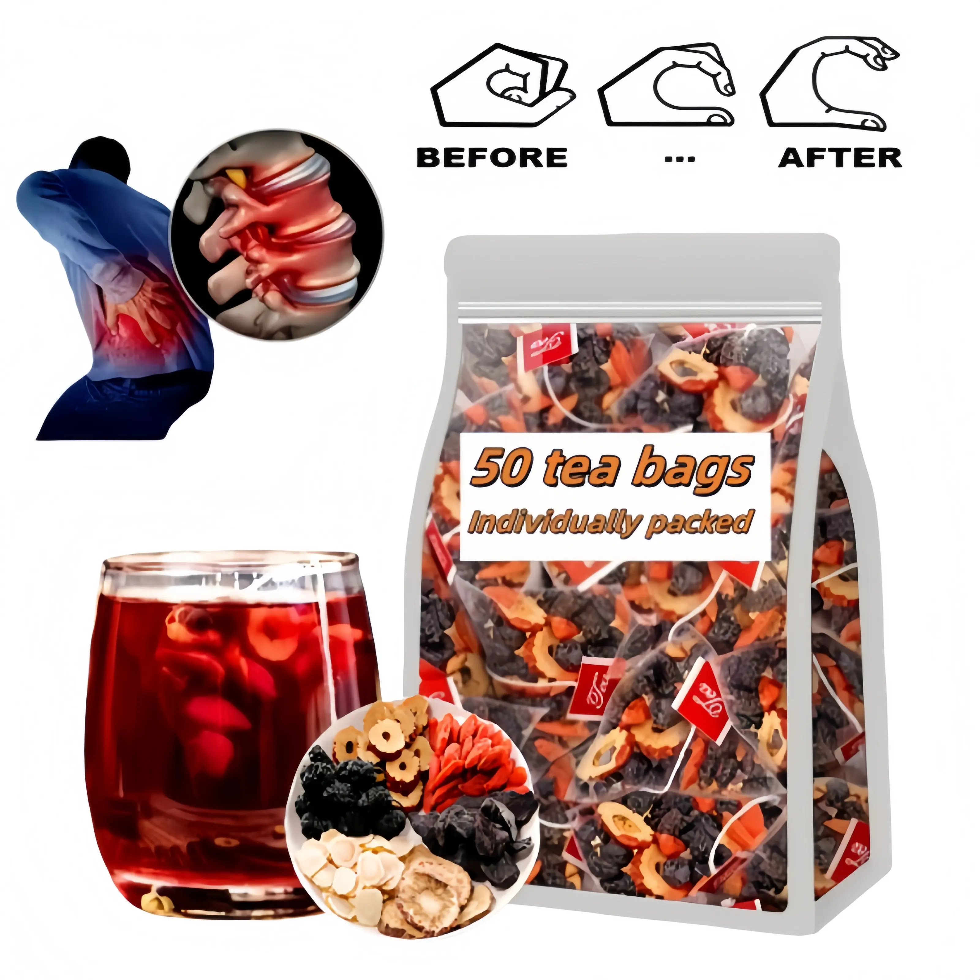 Ginseng Five Treasure Kidney Tea, Combination Scented Tea, Herbal Health Tea Organic Beverage, Kidney Cleanse Detox Tea for Women & Men