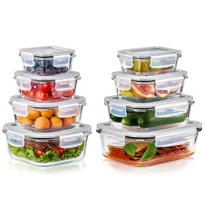 Sorbus Rectangular Glass Meal Prep Containers Set of 8 with Airtight Lids (16pcs) Food Storage Kitchen