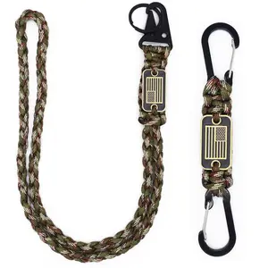 2 Heavy Duty Paracord Lanyard Necklace 550 Braided Keychain Strap with Flag Parachute Rope Keychains Strong for Outdoor Activities Camera Keys