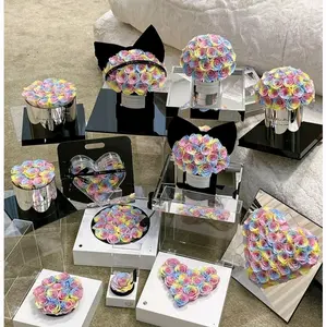 Rainbow Sweetheart Series preserved roses acrylic mirror gift box Colorful Decor Decorative Fruit Plants Hand Wedding Ornaments