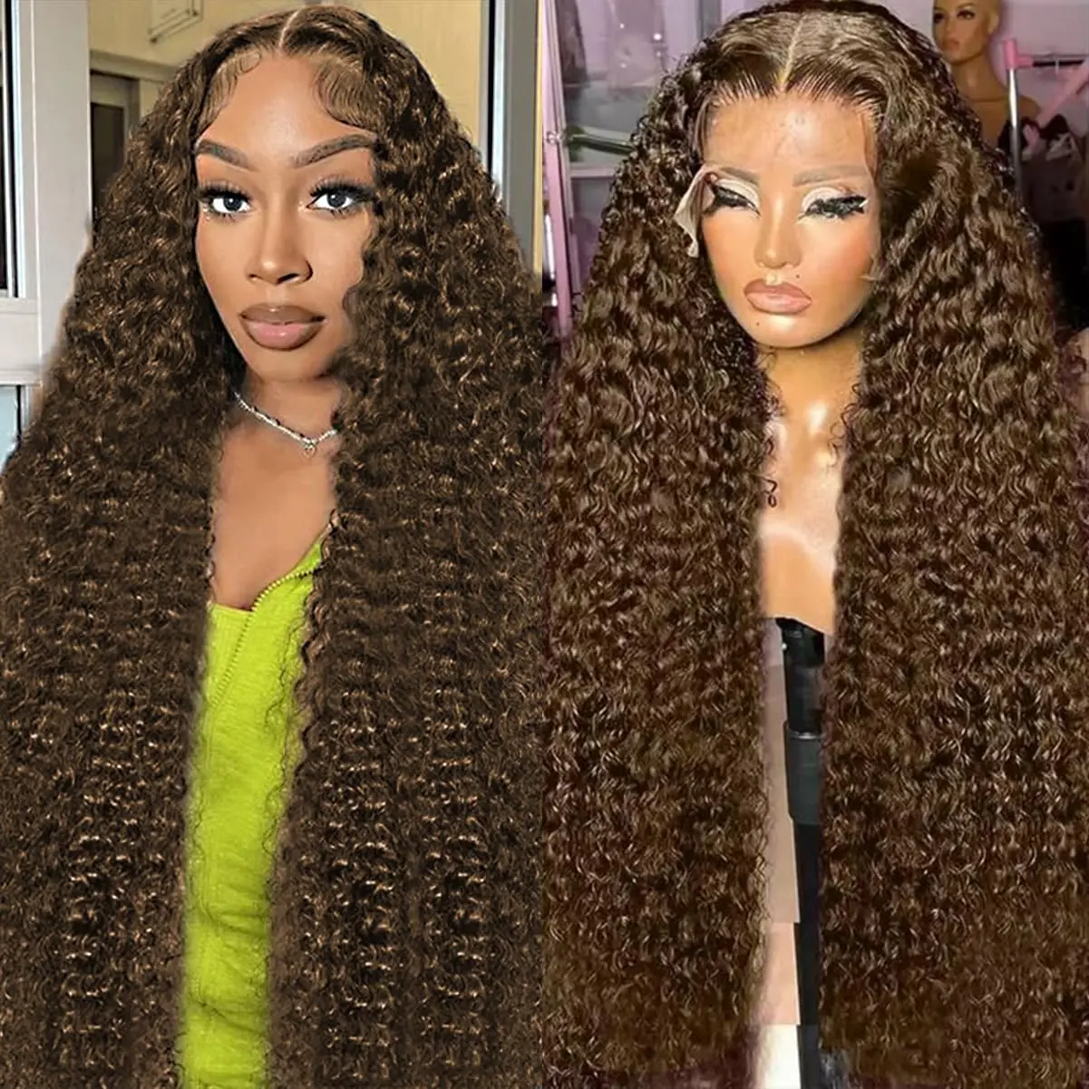 Chocolate Brown Deep Wave Lace Front Wigs Human Hair 180 Density 13x6 HD Lace Frontal Wig Curly Human Hair Pre Plucked Wig for Women Brown Glueless with Natural Hairline