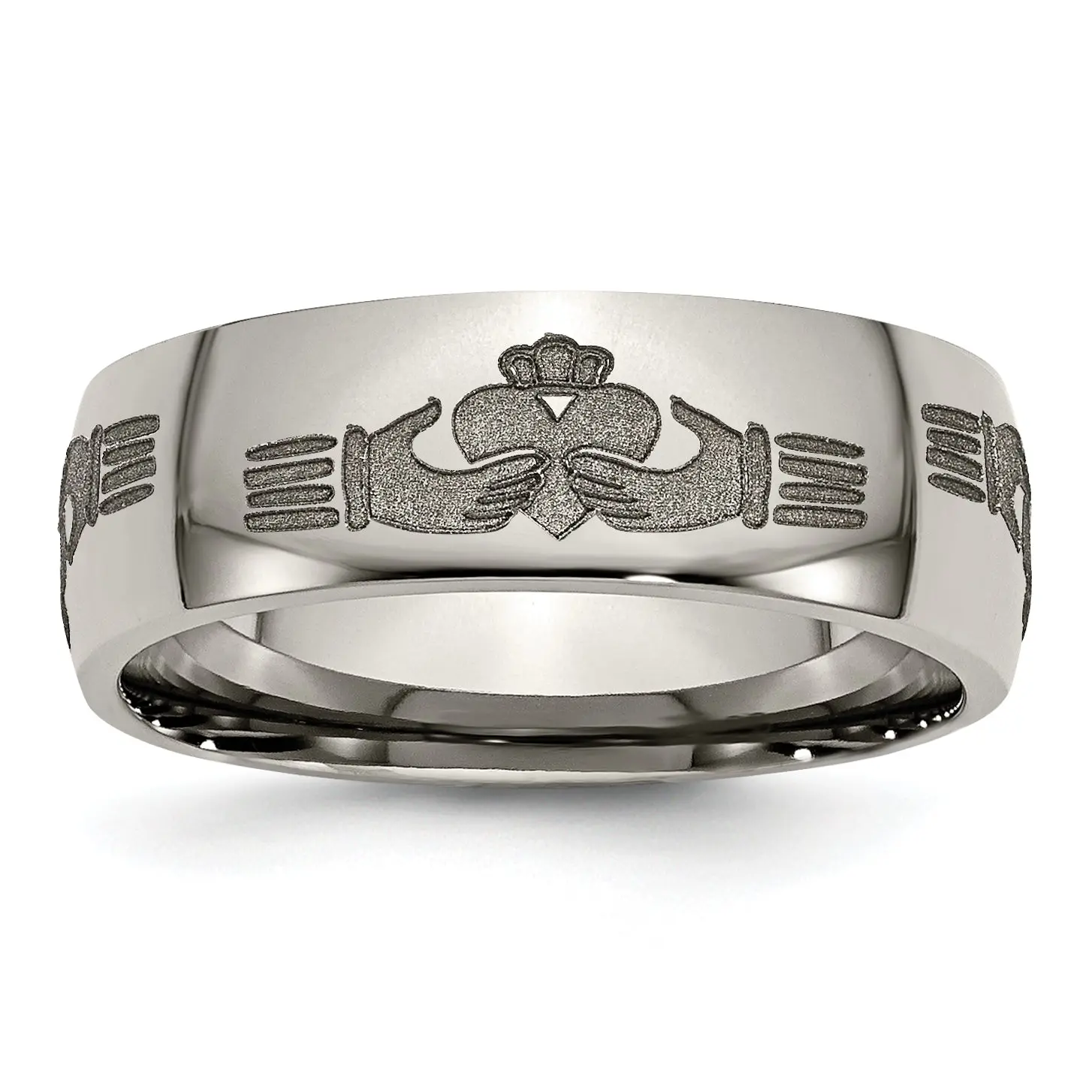 Titanium Polished Claddagh Wedding Band with Engravable Laser Design