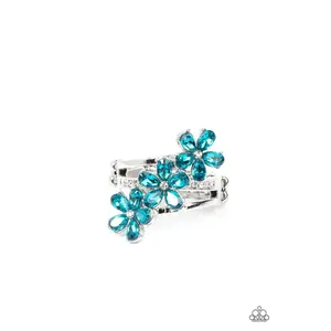 Posh Petals Blue Rhinestone Flower Ring -
