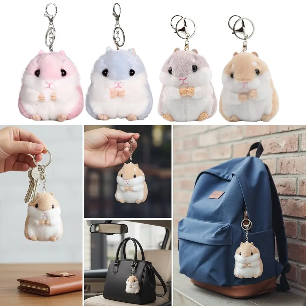 Plush Hamster Keychain, 2 Pack Cute Stuffed Animal Charms in Soft Cotton for Backpacks and Handbags, 10cm Toy, Great Gift Idea, Animals, Plushy, Hamster Look