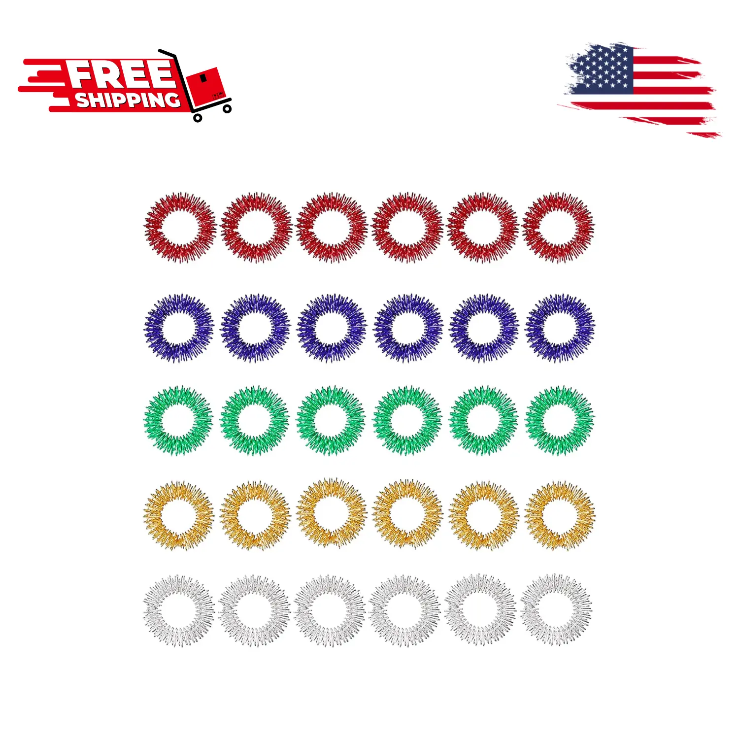 30 Pieces Acupressure Rings Spiky Sensory Rings