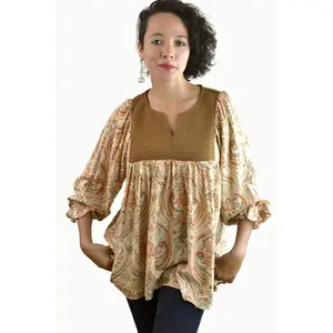 Jodifl Paisley Peasant Yoke Blouse - Rust Camel