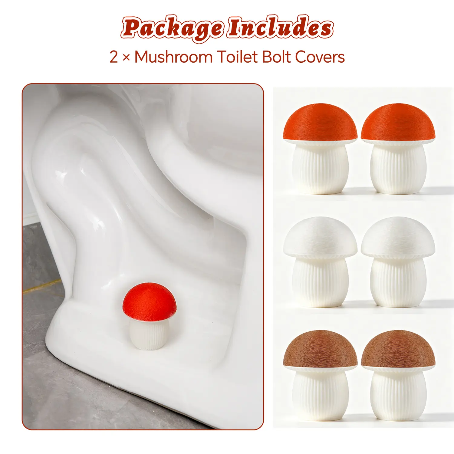 2Pcs Mushroom Universal Tall Toilet Bolt Caps, 2.4in Height Bathroom Fixture Covers, Easy Installation Toilet Part (No Bolt Cutting Required)