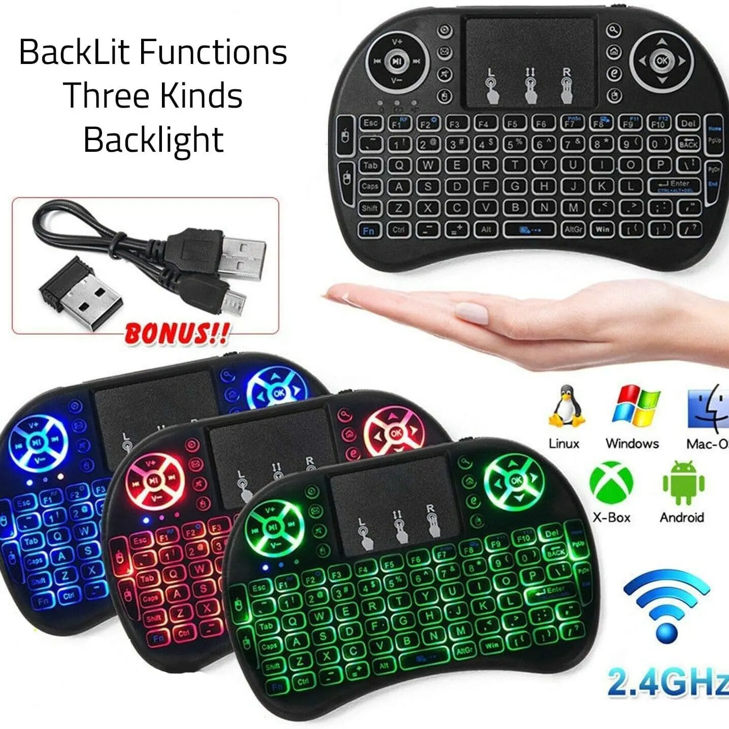 SGelectronix Wireless Mini Keyboard & Touchpad Combo Remote, 2.4GHz RGB Backlit Tech Accessory for Smart TV, Android TV Box, PC (3-Color Backlight) – Electronics Audio & Video Accessory, Accessories