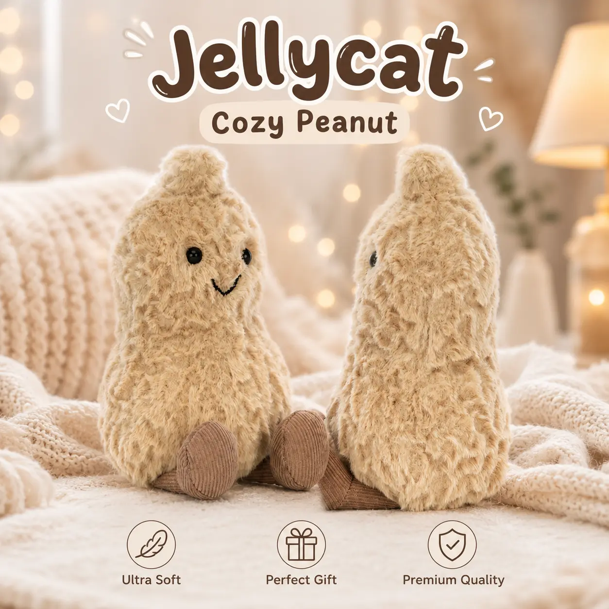 Jellycat Little Peanut Buddy Plush Cute Nut Character Soft Desk Companion Gift for All Ages