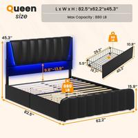 Queen Bed with 4 Drawers - Black