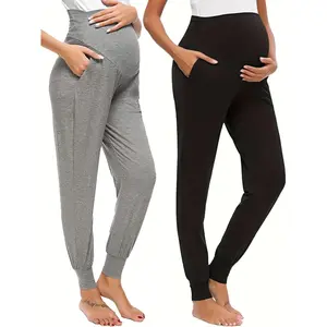 2-piece set Maternity Yoga Pants, Black & Gray, Summer Casual Versatile Sports Maternity Yoga Pants