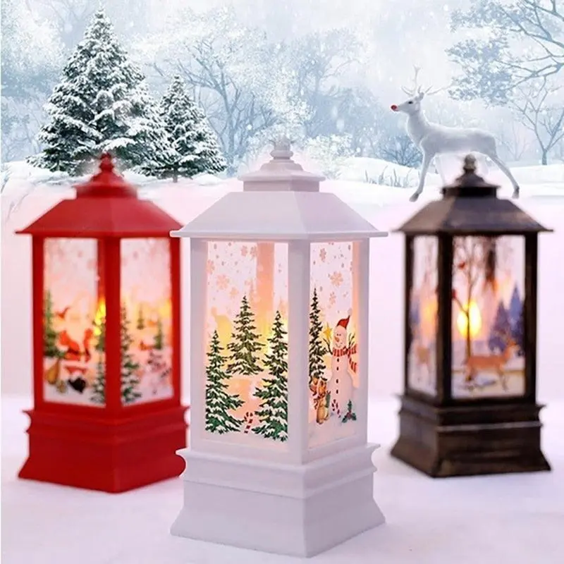New Christmas Lantern Old Man Snowman Christmas Tabletop Lanterns Vintage Outdoor Candle Lantern Decorative with LED Light LED Candle Light for Christmas Decoration Retro Hanging Candle Holder Christmas Tree Decoration Christmas Gift Home Decoration