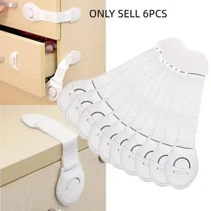 [6pcs Child Safety Locks] 6pcs Easy to Install White Child Safety Locks | Durable ABS Plastic with Adhesive Strips, Multifunctional Security Protector for Cabinets, Refrigerators, etc. | Minimalist Design, Safe Sticky Locks