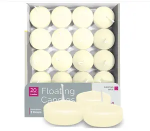 HYOOLA Premium Ivory Floating Candles 1.75 Inch - 3 Hour - 20 Pack - European Made