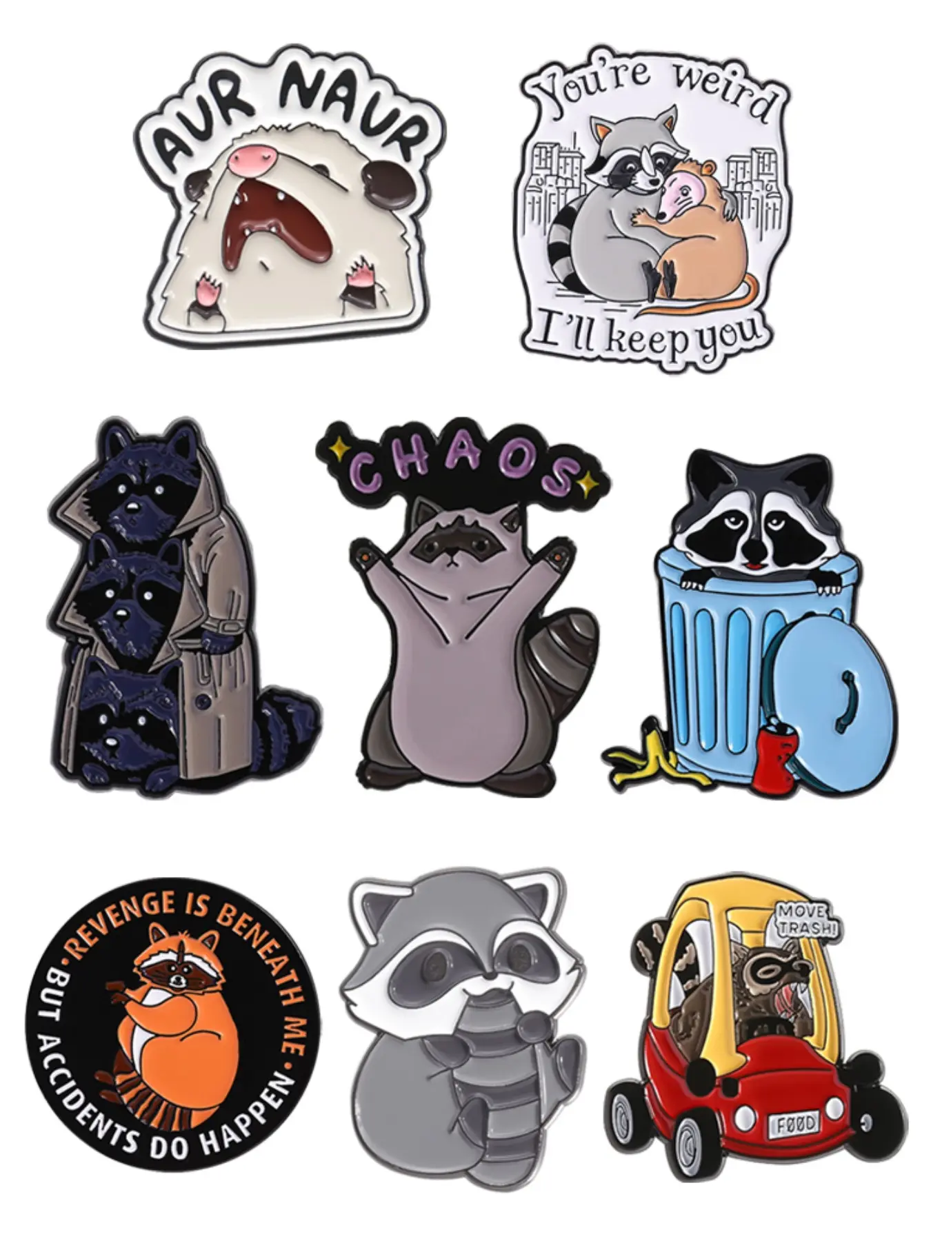 8pcs/set Cartoon Raccoon Enamel Pin Alloy Brooch Pin Vintage Cute Animal Metal Brooches Hat Clip Lapel Backpack Badge Fashion Jewelry Accessories Gifts for Friends
