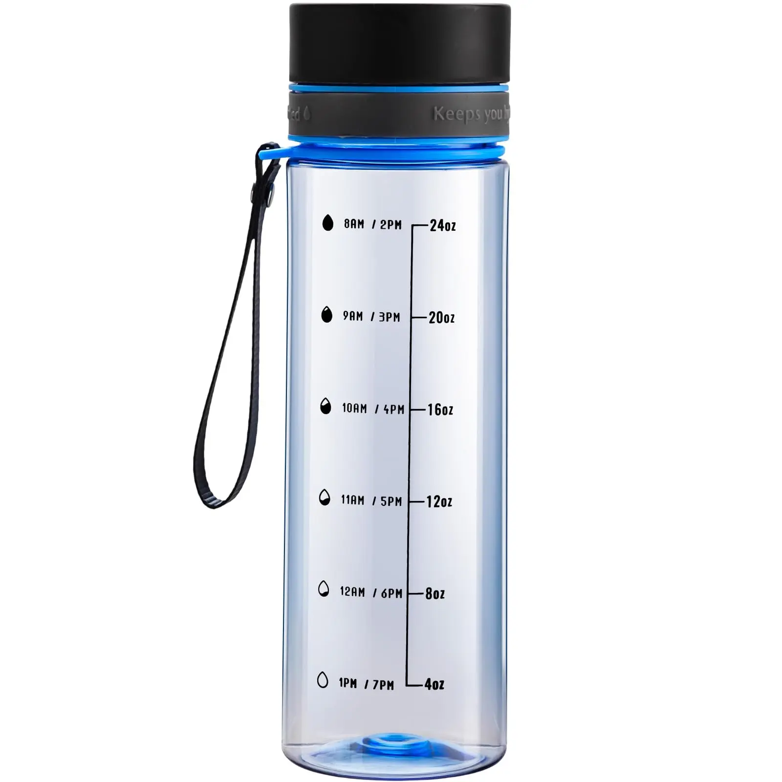 Reusable Water Bottle, Water Bottle with Time Marker, Plastic Water Bottles to Ensure You Drink Enough Water Daily for Fitness and Outdoor Sports, 28OZ Clear Water Bottles, Blue