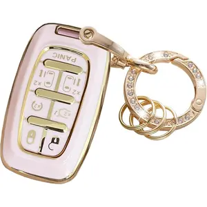 for Chrysler Key Fob Cover Key Protective Key Shell Holder Accessories Fit for Chrysler Pacifica 7 Button for 2017-2024 Touring, Pinnacle, Limited (Pink)