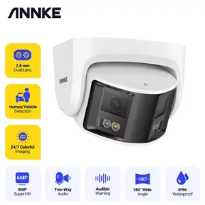 ANNKE Panoramic 6MP Outdoor PoE Dual Lens Turret Security Camera, Color Night Vision, Human & Vehicle Detection, christmas gifts Waterproof Wireless