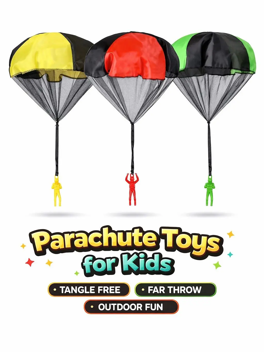3 Pack Random Colours Parachute Toys for Kids - Tangle Free Far Throw Outdoor Fun - Perfect for Kids' Outdoor Activities