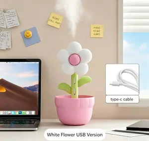 Creative floral air purifier humidifier with ambient lighting, USB charging, essential oil diffuser—home bedroom gift