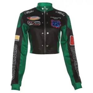 American locomotive cool spicy street sports contrasting color printing short zipper texture jacket women