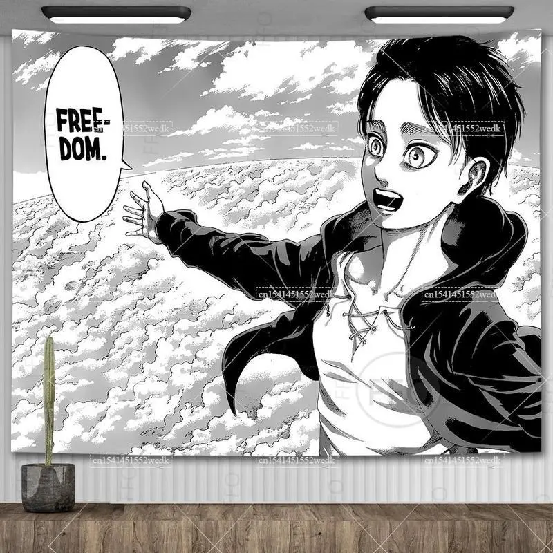 Eren Jaeger Freedom Tapestry Wall Hanging Japanese Anime Tapestry Dorm Background Cloth Aesthetic Party Backdrop Room Decor Summer Exquisite, Pattern 1