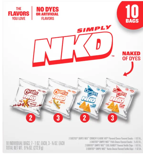 Simply NKD Chips Variety Snack Pack - No Dyes No Artificial Flavors - Doritos & Cheetos - 10 bags