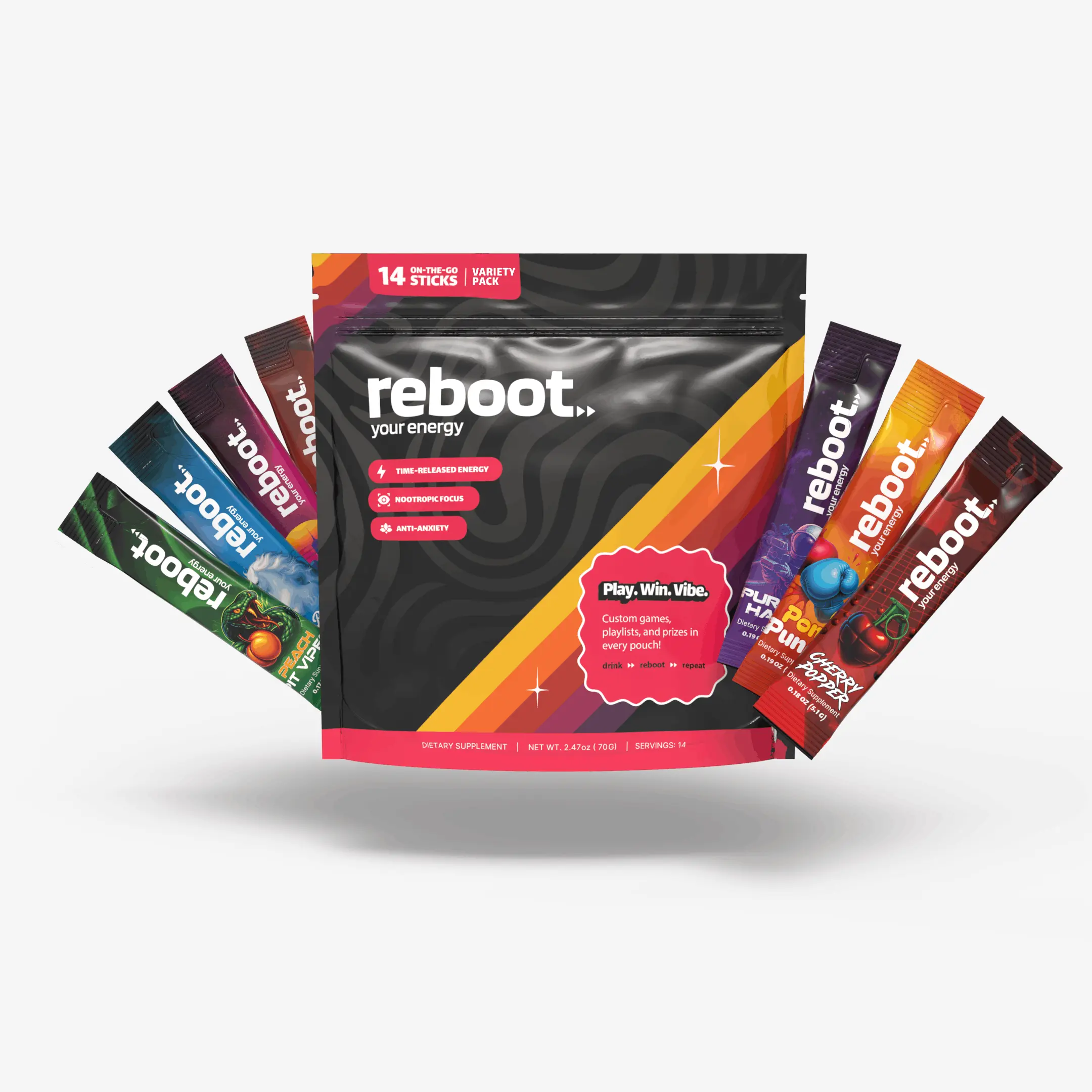 Reboot Zero Sugar Energy Drink Mix Variety Pack | 14 Servings | Brain & Body Support: Creatine Monohydrate, L-Theanine, L-Tyrosine, Alpha-GPC