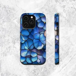 Hydrangea Stained Glass Phone Tough Case, Nature Inspired Floral Mosaic Phone Protection Gift.Case Suitable for IP 11 12 13 14 15 16 17Pro, Plus, Promax,Tough Case