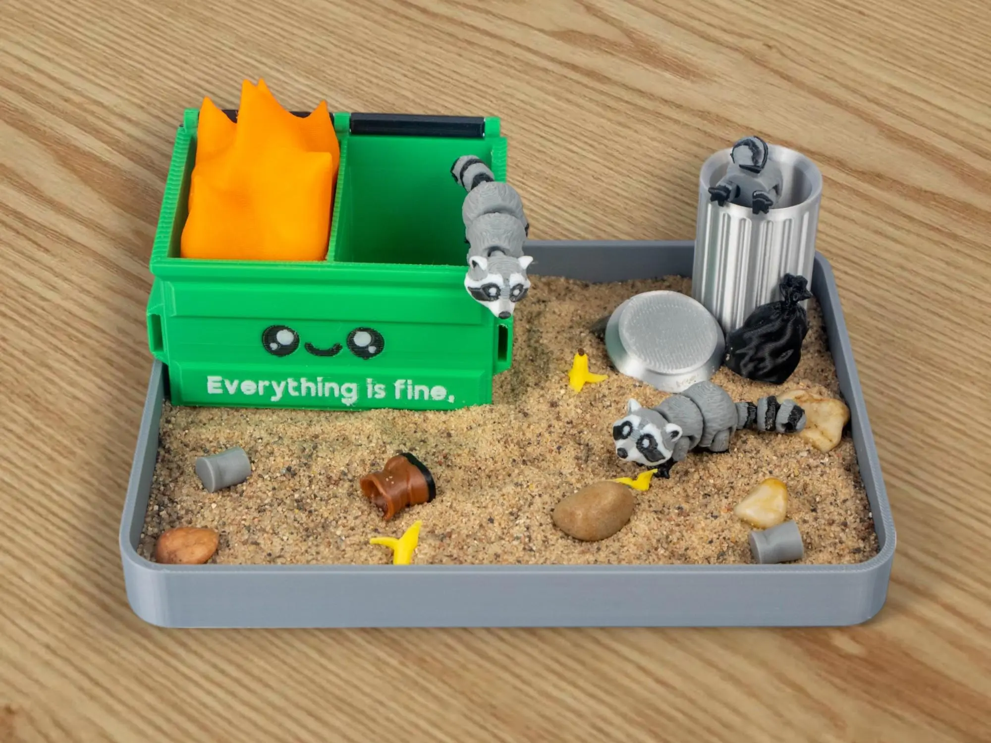 Garbage Fire Zen Garden - Fidget Dumpster Sandbox - Cubicle Decor