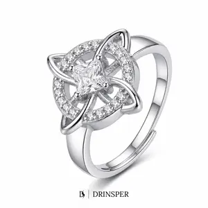 DRINSPER Witches Knot Ring, Hecate Witch's Knot Adjustable Open Band Silver Plated Copper Ring with Cubic Zirconia, Witchy Style Celtic Knot Fashion Jewelry, Trending Gift for Women, Pendant Necklace Inspired Design Look