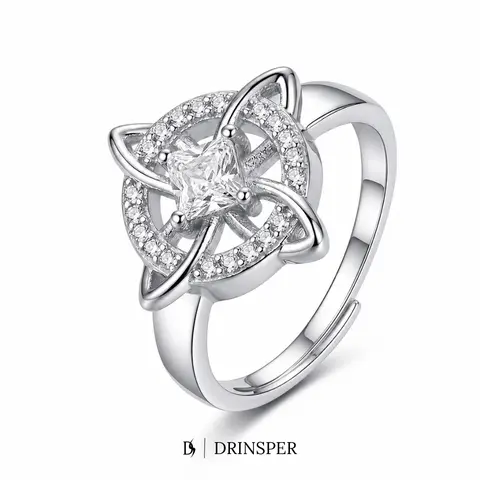DRINSPER Women's Witchy Celtic Knot Band Ring - Silver-Plated Copper Adjustable Open Band with Synthetic Zircon, Exquisite Trendy Costume Ring for Alt Accessories, Adults Female Witchy Jewelry, Band Rings