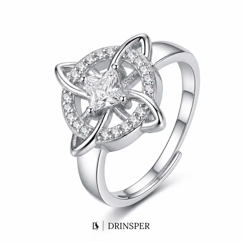 DRINSPER Women's Witchy Celtic Knot Band Ring - Silver-Plated Copper Adjustable Open Band with Synthetic Zircon, Exquisite Trendy Costume Ring for Alt Accessories, Adults Female Witchy Jewelry, Band Rings